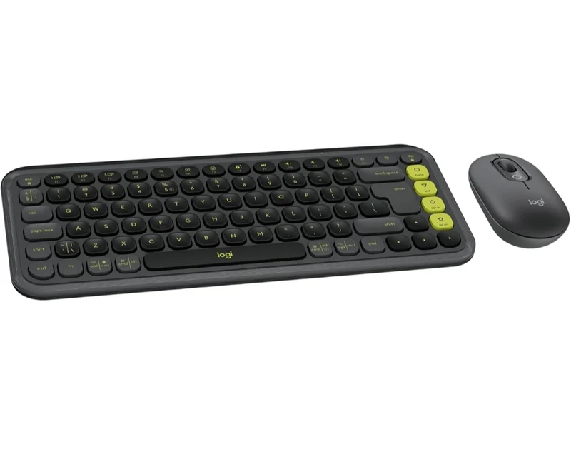Logitech POP ICON Combo, Bluetooth Keyboard and Mouse Combo, Comfortable Typing, programmable Keys and Buttons, Quiet clicks, Easy-Switch up to 3 Devices - Graphite and Lime