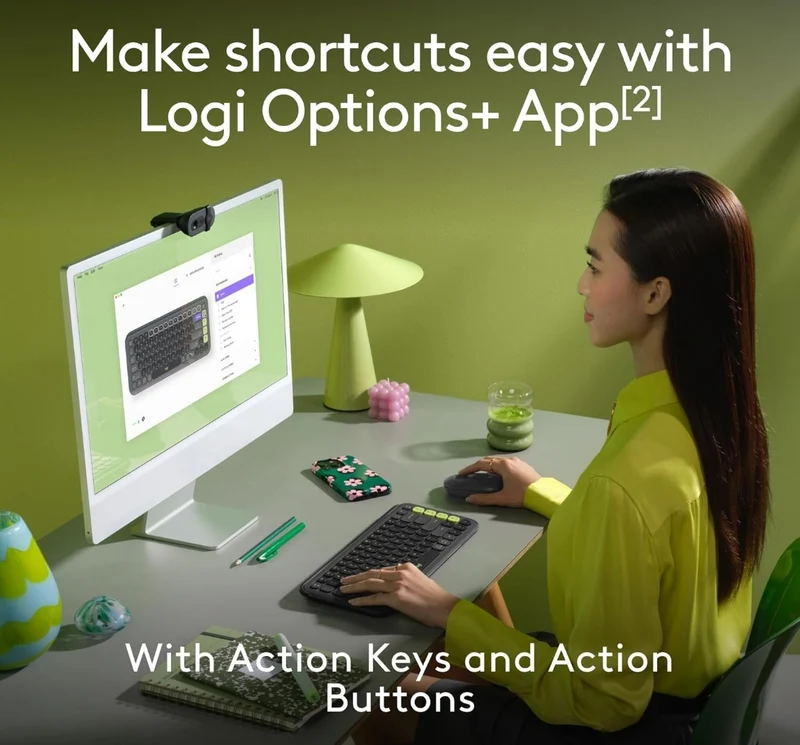 Logitech POP ICON Combo, Bluetooth Keyboard and Mouse Combo, Comfortable Typing, programmable Keys and Buttons, Quiet clicks, Easy-Switch up to 3 Devices - Graphite and Lime