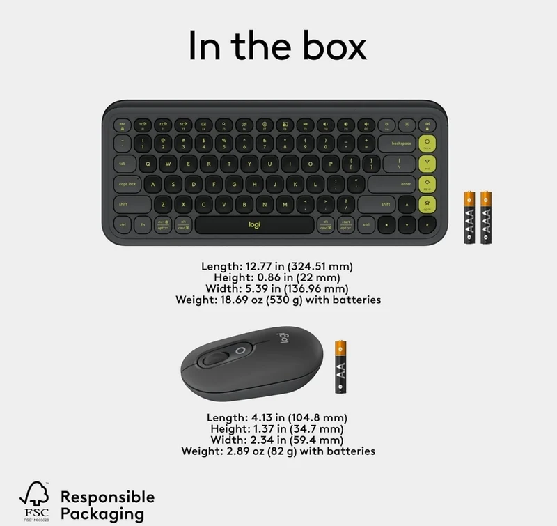 Logitech POP ICON Combo, Bluetooth Keyboard and Mouse Combo, Comfortable Typing, programmable Keys and Buttons, Quiet clicks, Easy-Switch up to 3 Devices - Graphite and Lime