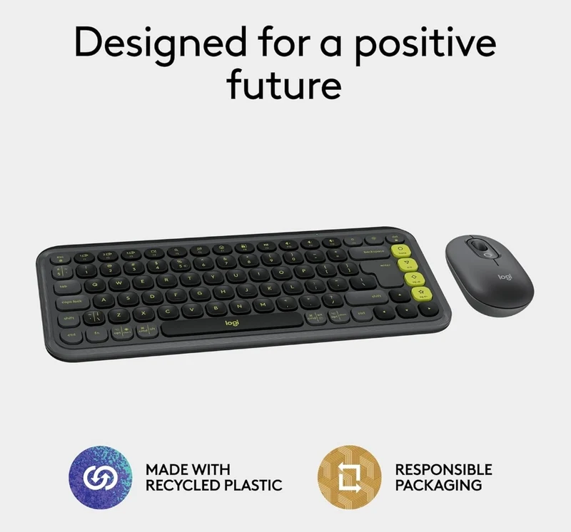 Logitech POP ICON Combo, Bluetooth Keyboard and Mouse Combo, Comfortable Typing, programmable Keys and Buttons, Quiet clicks, Easy-Switch up to 3 Devices - Graphite and Lime