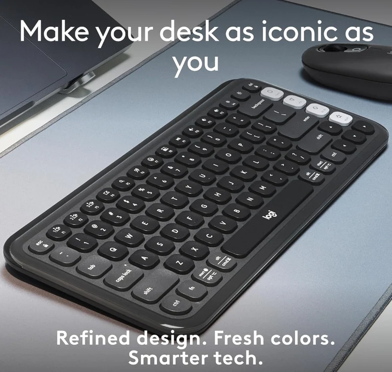 Logitech POP ICON Keys Wireless Bluetooth Keyboard, Comfortable Typing, Programmable Keys, Easy-Switch Between up to 3 Devices, for Laptop, Tablet, PC – Graphite and White