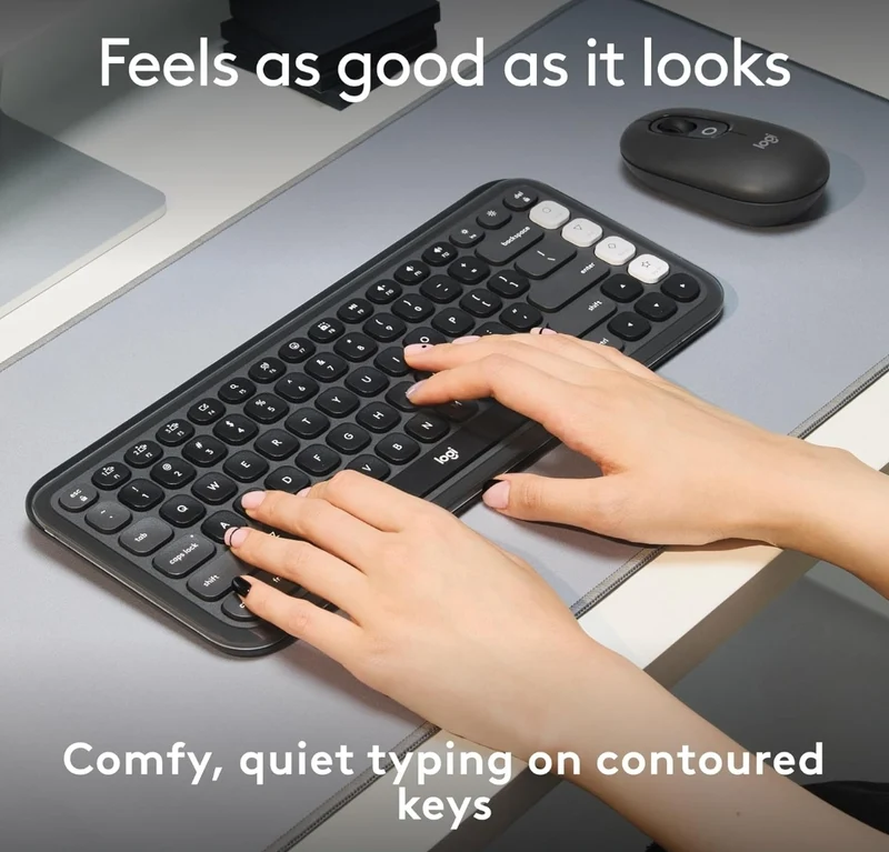 Logitech POP ICON Keys Wireless Bluetooth Keyboard, Comfortable Typing, Programmable Keys, Easy-Switch Between up to 3 Devices, for Laptop, Tablet, PC – Graphite and White