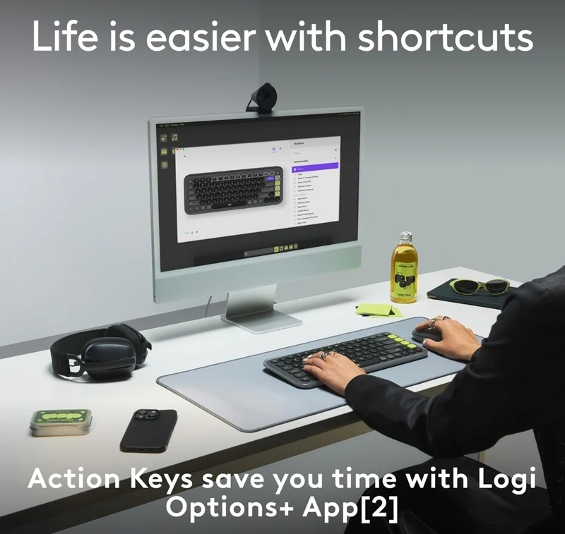Logitech POP ICON Keys Wireless Bluetooth Keyboard, Comfortable Typing, Programmable Keys, Easy-Switch Between up to 3 Devices, for Laptop, Tablet, PC – Graphite and White