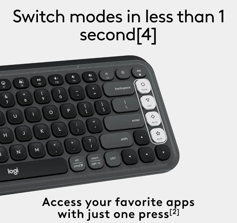 Logitech POP ICON Keys Wireless Bluetooth Keyboard, Comfortable Typing, Programmable Keys, Easy-Switch Between up to 3 Devices, for Laptop, Tablet, PC – Graphite and White