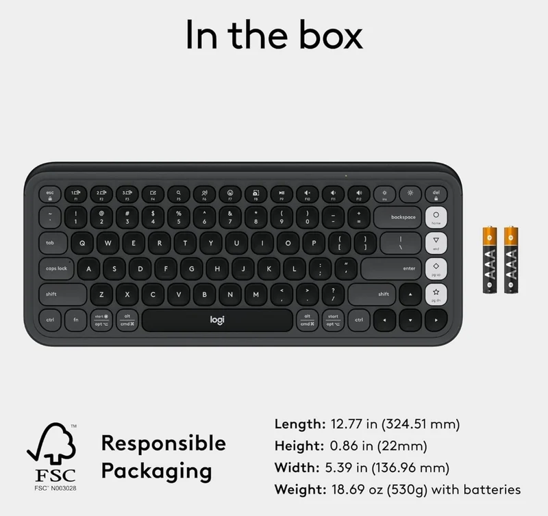Logitech POP ICON Keys Wireless Bluetooth Keyboard, Comfortable Typing, Programmable Keys, Easy-Switch Between up to 3 Devices, for Laptop, Tablet, PC – Graphite and White