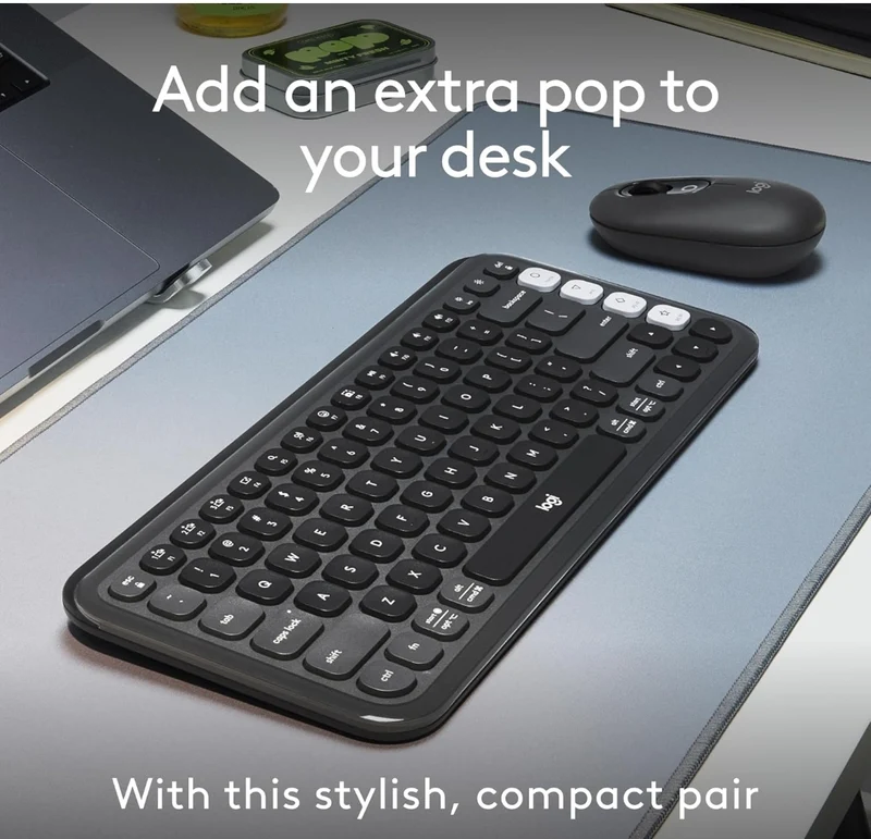 Logitech POP ICON Combo, Bluetooth Keyboard and Mouse Combo, Comfortable Typing, programmable Keys and Buttons, Quiet clicks, Easy-Switch up to 3 Devices - Graphite and Off-White