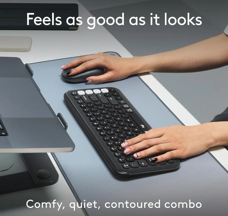 Logitech POP ICON Combo, Bluetooth Keyboard and Mouse Combo, Comfortable Typing, programmable Keys and Buttons, Quiet clicks, Easy-Switch up to 3 Devices - Graphite and Off-White