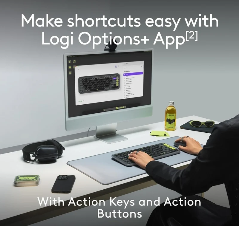 Logitech POP ICON Combo, Bluetooth Keyboard and Mouse Combo, Comfortable Typing, programmable Keys and Buttons, Quiet clicks, Easy-Switch up to 3 Devices - Graphite and Off-White