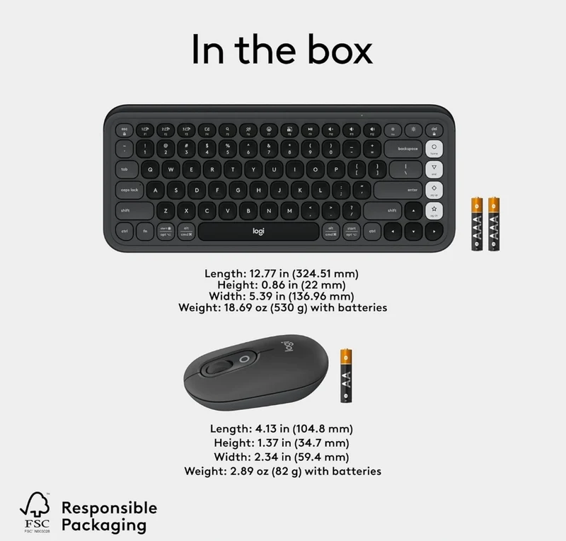 Logitech POP ICON Combo, Bluetooth Keyboard and Mouse Combo, Comfortable Typing, programmable Keys and Buttons, Quiet clicks, Easy-Switch up to 3 Devices - Graphite and Off-White