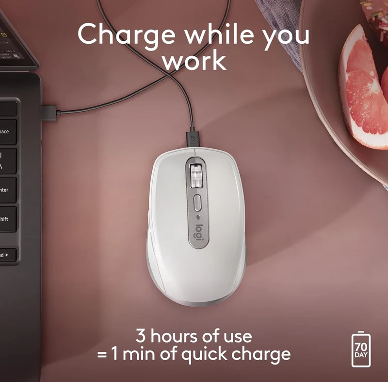 Logitech MX Anywhere 3S for Mac, Compact Wireless Bluetooth Mouse, 8K DPI Any-Surface Tracking, Quiet Clicks, USB C, Wireless Mouse for MacBook Pro, MacBook Air, iMac, iPad - Pale Grey