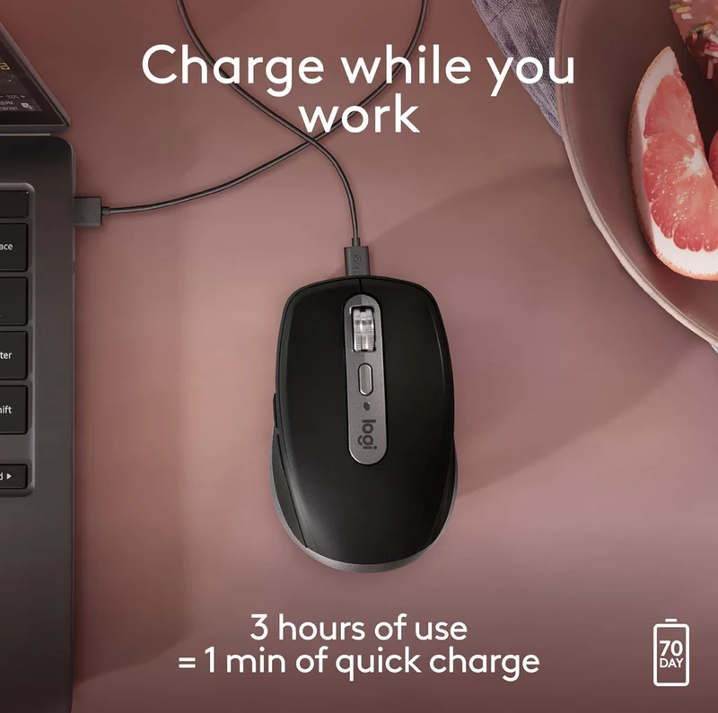 Logitech MX Anywhere 3S for Mac, Compact Wireless Bluetooth Mouse, 8K DPI Any-Surface Tracking, Quiet Clicks, USB C, Wireless Mouse for MacBook Pro, MacBook Air, iMac, iPad - Space Grey