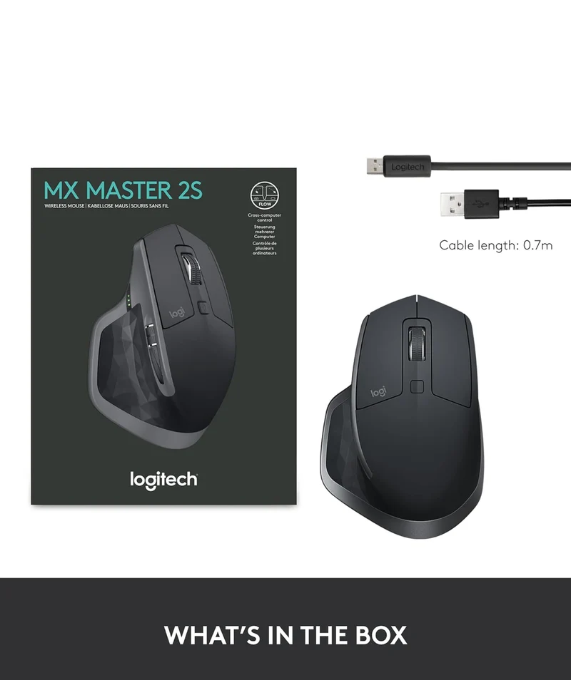 Logitech MX Master 2S Bluetooth Edition Wireless Mouse – Use on Any Surface, Hyper-Fast Scrolling, Ergonomic, Rechargeable, Control Up to 3 Apple Mac and Windows Computers - Graphite