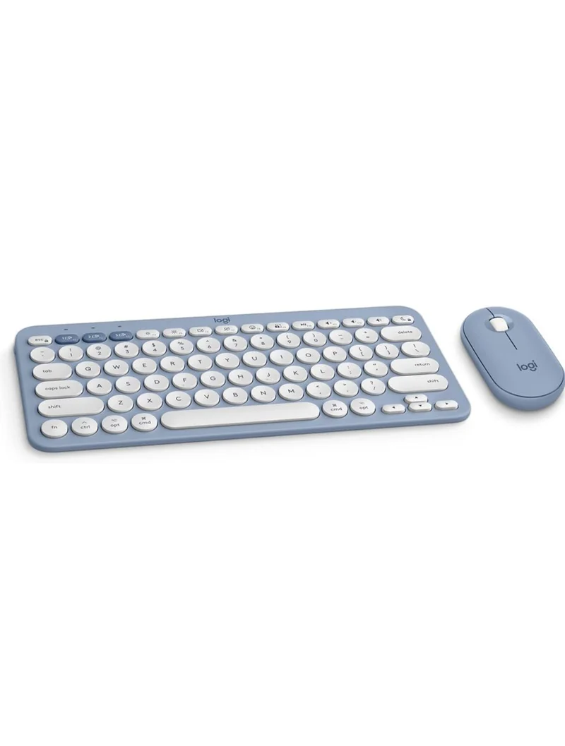 Logitech Pebble 2 Combo for Mac, Wireless Keyboard and Mouse, Slim, Quiet and Portable, Customizable, Bluetooth Mouse and Keyboard, Easy-Switch, for macOS, iPadOS - Tonal Blue