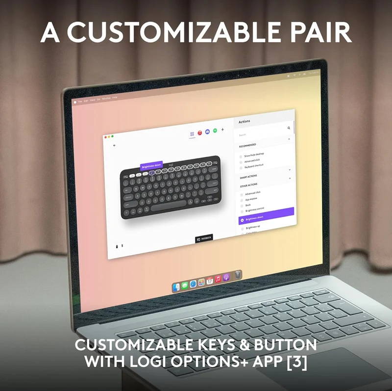Logitech Pebble 2 Combo for Mac, Wireless Keyboard and Mouse, Slim, Quiet and Portable, Customizable, Bluetooth Mouse and Keyboard, Easy-Switch, for macOS, iPadOS - Tonal Blue