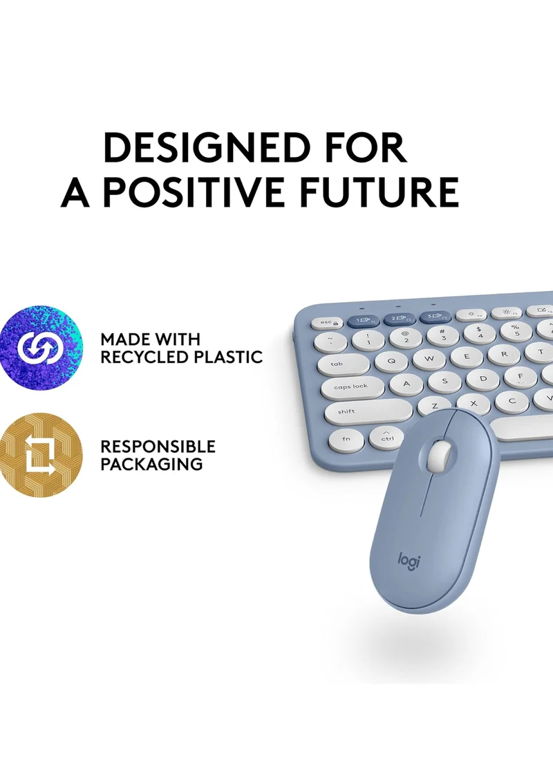 Logitech Pebble 2 Combo for Mac, Wireless Keyboard and Mouse, Slim, Quiet and Portable, Customizable, Bluetooth Mouse and Keyboard, Easy-Switch, for macOS, iPadOS - Tonal Blue