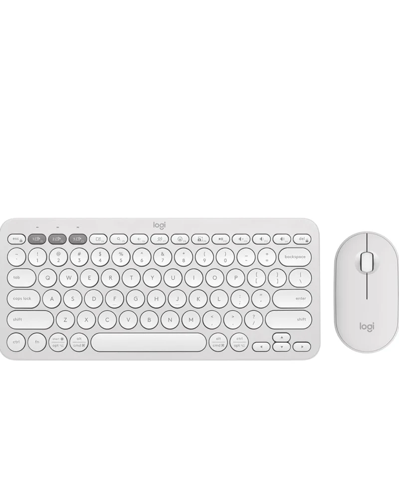 Logitech Pebble 2 Combo, Wireless Keyboard and Mouse, Quiet and Portable, Customizable, Logi Bolt, Bluetooth, Easy-Switch for Windows, macOS, iPadOS, Chrome - Tonal White