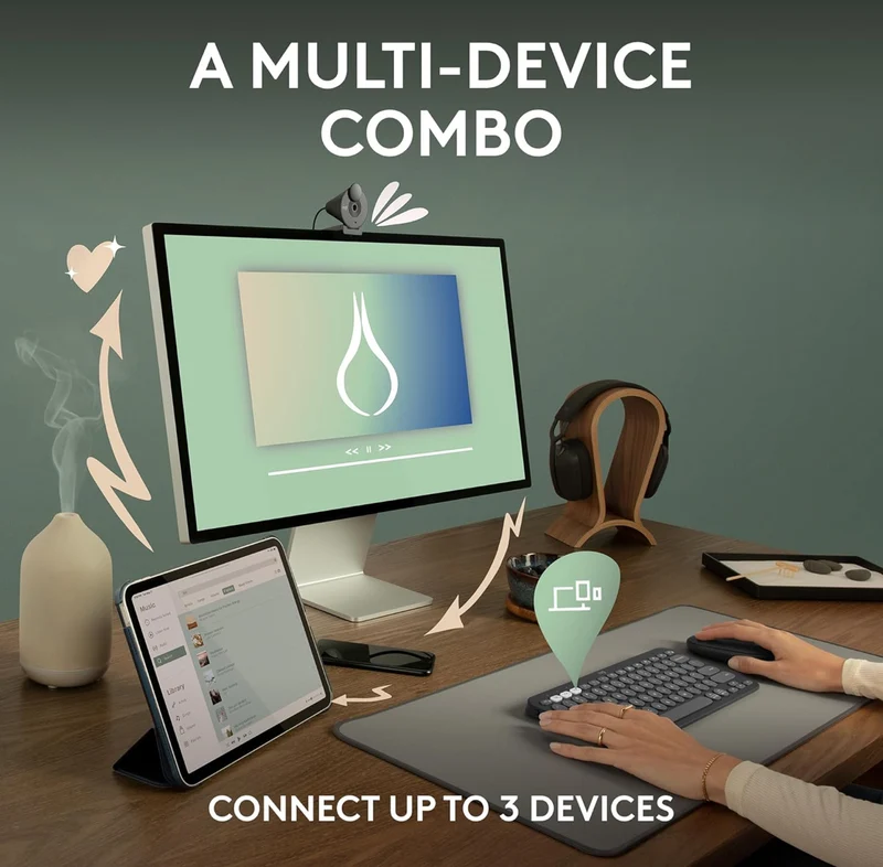 Logitech Pebble 2 Combo, Wireless Keyboard and Mouse, Quiet and Portable, Customizable, Logi Bolt, Bluetooth, Easy-Switch for Windows, macOS, iPadOS, Chrome - Tonal White