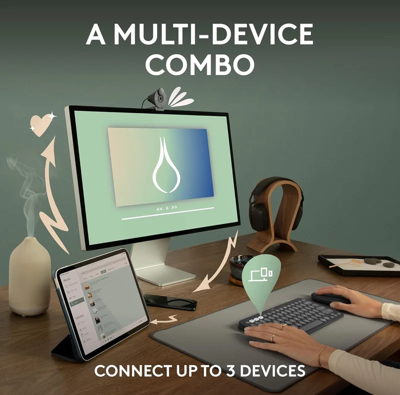 Logitech Pebble 2 Combo, Wireless Keyboard and Mouse, Quiet and Portable, Customizable, Logi Bolt, Bluetooth, Easy-Switch for Windows, macOS, iPadOS, Chrome - Tonal Rose