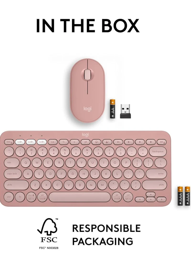 Logitech Pebble 2 Combo, Wireless Keyboard and Mouse, Quiet and Portable, Customizable, Logi Bolt, Bluetooth, Easy-Switch for Windows, macOS, iPadOS, Chrome - Tonal Rose