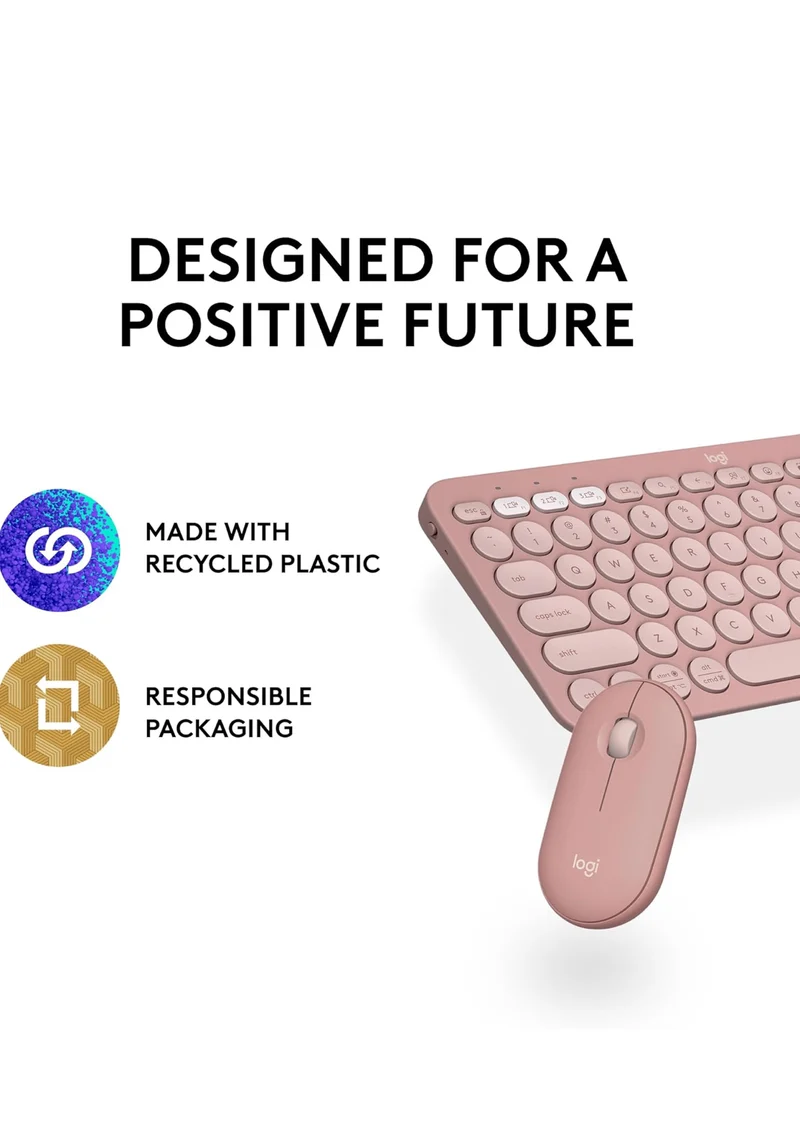 Logitech Pebble 2 Combo, Wireless Keyboard and Mouse, Quiet and Portable, Customizable, Logi Bolt, Bluetooth, Easy-Switch for Windows, macOS, iPadOS, Chrome - Tonal Rose