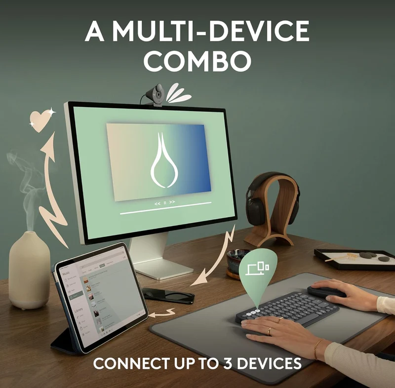 Logitech Pebble 2 Combo, Wireless Keyboard and Mouse, Quiet and Portable, Customizable, Logi Bolt, Bluetooth, Easy-Switch for Windows, macOS, iPadOS, Chrome - Black