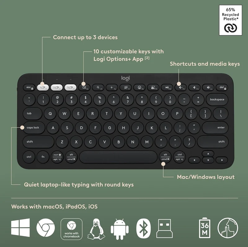 Logitech Pebble 2 Combo, Wireless Keyboard and Mouse, Quiet and Portable, Customizable, Logi Bolt, Bluetooth, Easy-Switch for Windows, macOS, iPadOS, Chrome - Black
