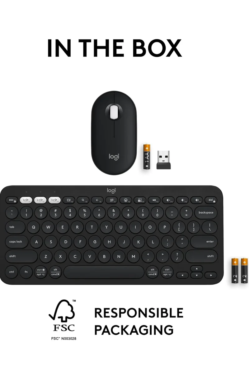Logitech Pebble 2 Combo, Wireless Keyboard and Mouse, Quiet and Portable, Customizable, Logi Bolt, Bluetooth, Easy-Switch for Windows, macOS, iPadOS, Chrome - Black