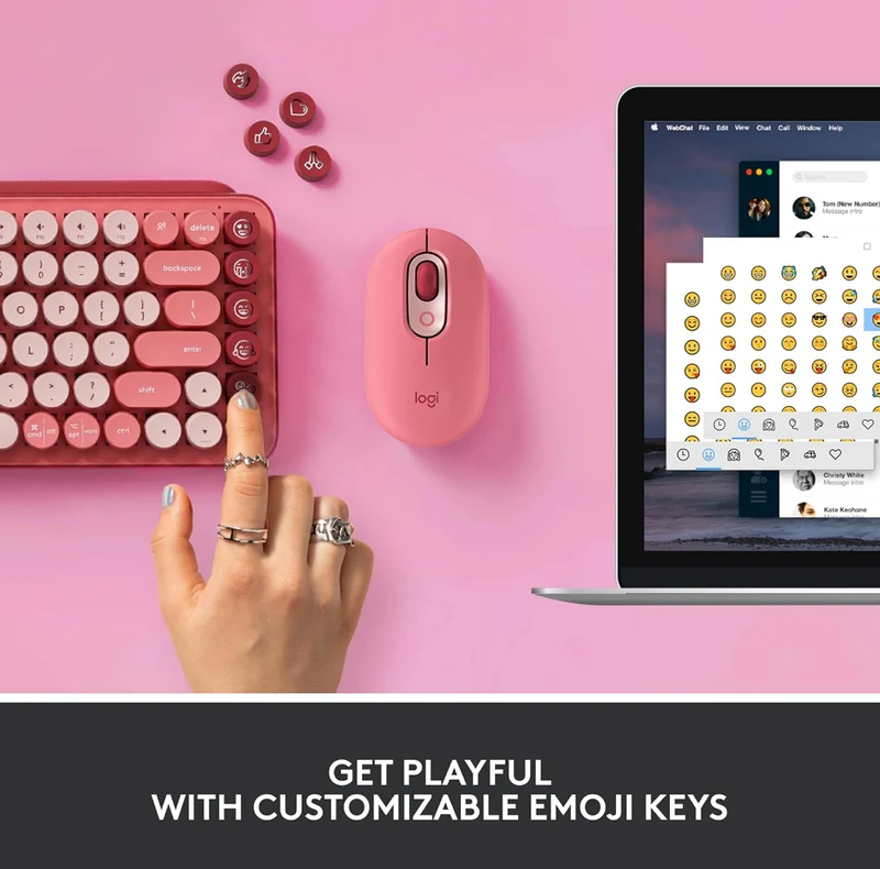 Logitech POP Mechanical Wireless Keyboard with Customizable Emoji Keys, Durable Compact Design, Bluetooth or USB Connectivity, Multi-Device, OS Compatible - Heartbreaker Rose