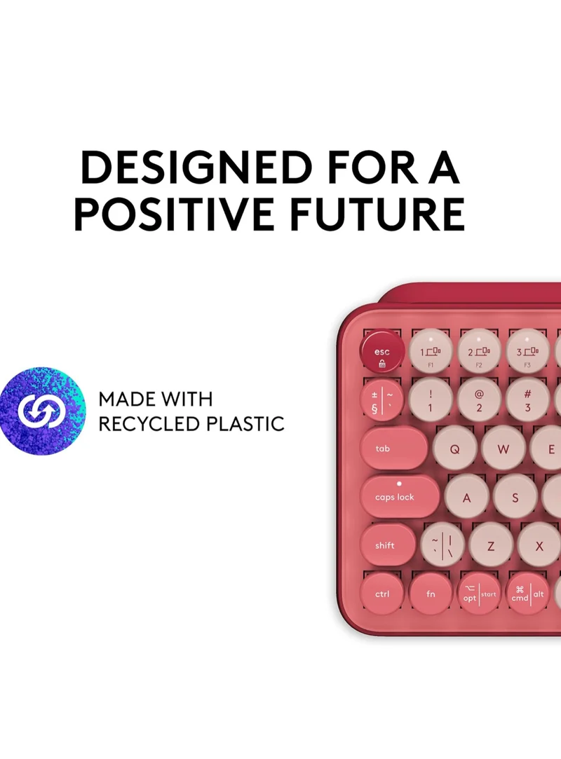 Logitech POP Mechanical Wireless Keyboard with Customizable Emoji Keys, Durable Compact Design, Bluetooth or USB Connectivity, Multi-Device, OS Compatible - Heartbreaker Rose