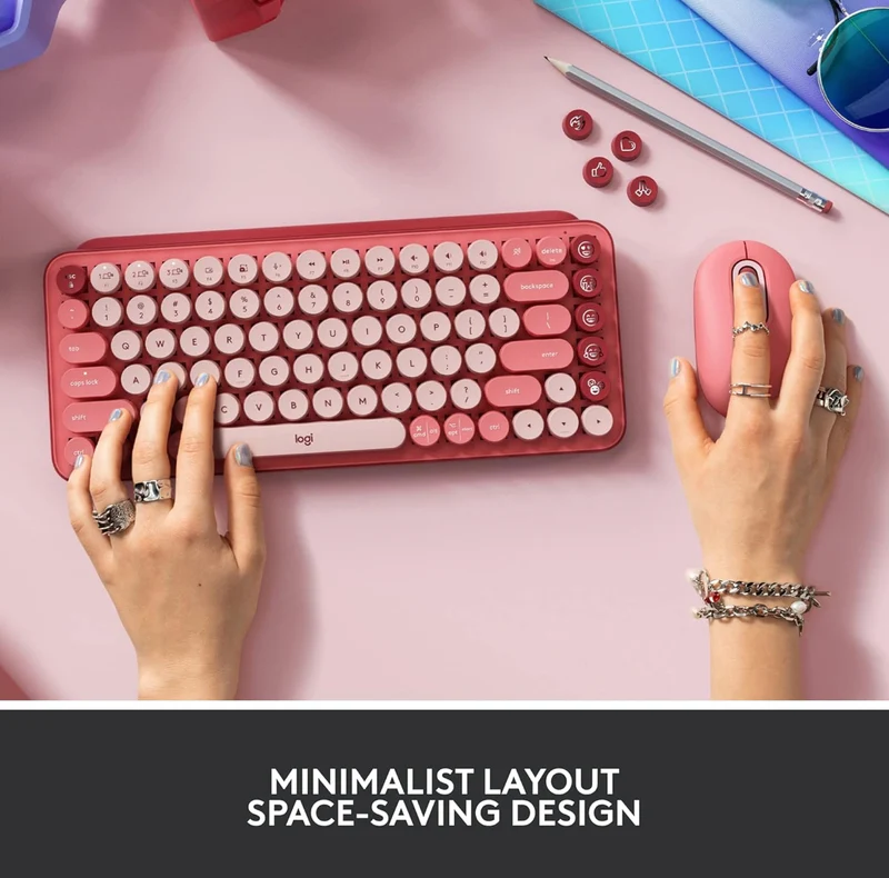 Logitech POP Mechanical Wireless Keyboard with Customizable Emoji Keys, Durable Compact Design, Bluetooth or USB Connectivity, Multi-Device, OS Compatible - Heartbreaker Rose