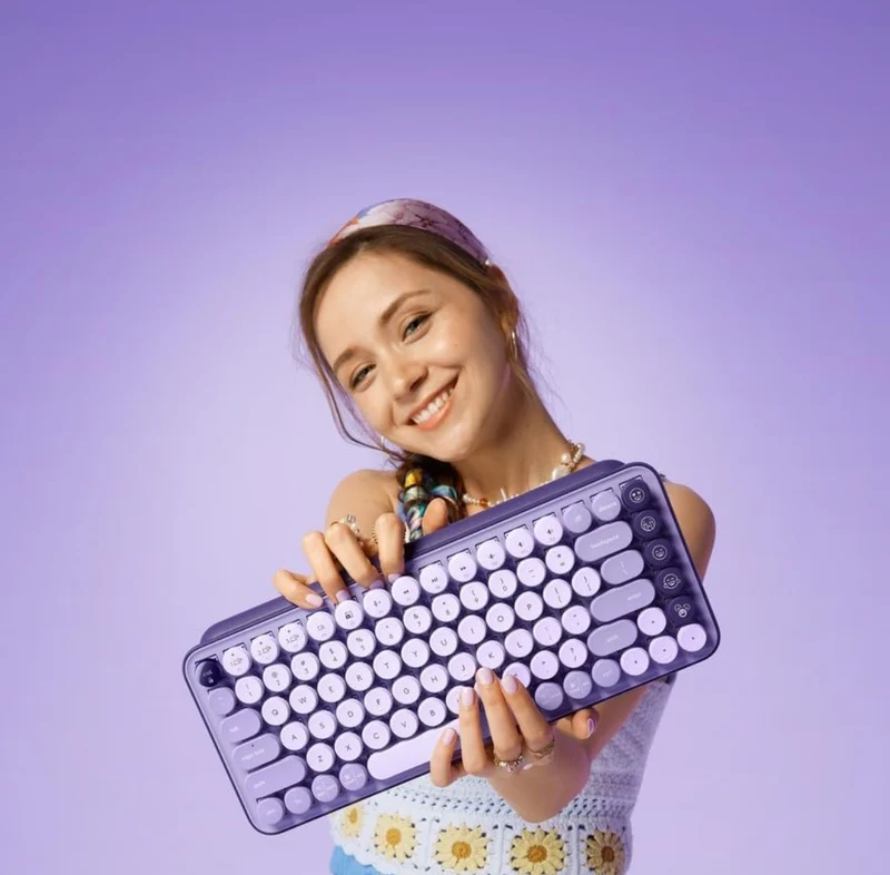 Logitech POP Keys Mechanical Wireless Keyboard with Customizable Emoji Keys, Durable Compact Design, Bluetooth or USB Connectivity, Multi-Device, OS Compatible - Cosmos