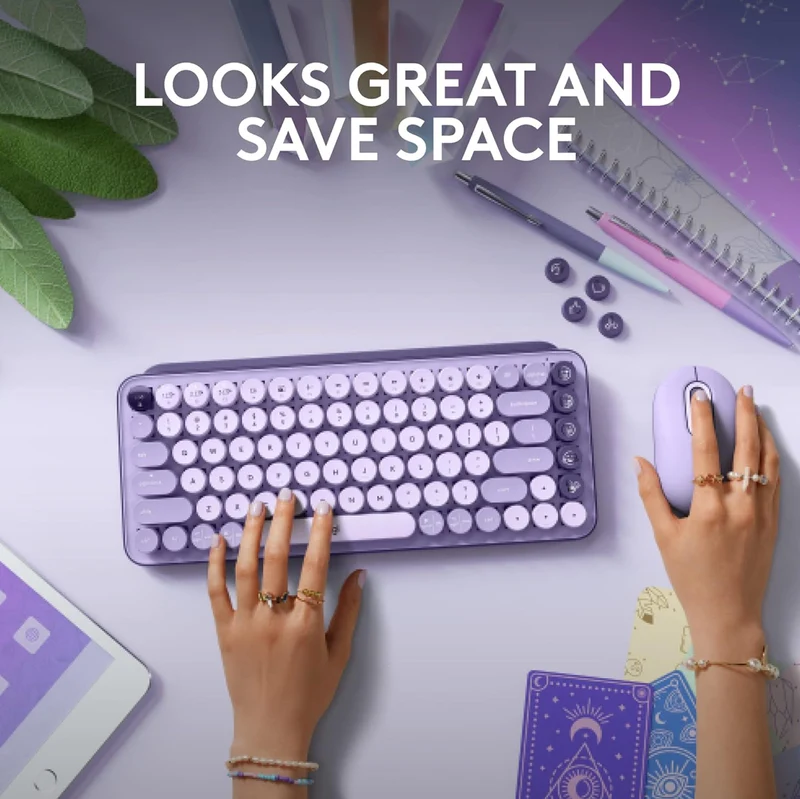 Logitech POP Keys Mechanical Wireless Keyboard with Customizable Emoji Keys, Durable Compact Design, Bluetooth or USB Connectivity, Multi-Device, OS Compatible - Cosmos