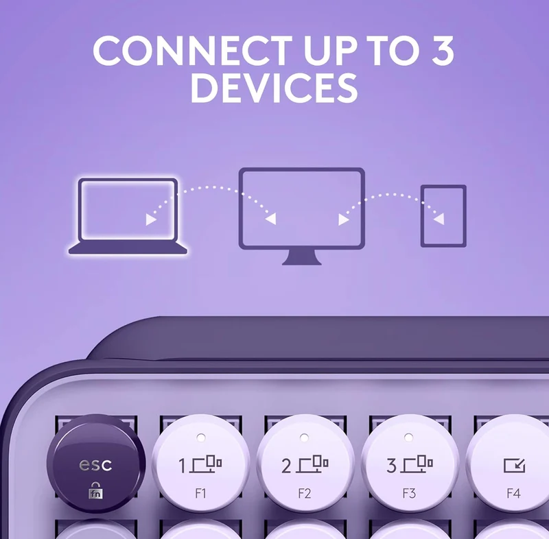 Logitech POP Keys Mechanical Wireless Keyboard with Customizable Emoji Keys, Durable Compact Design, Bluetooth or USB Connectivity, Multi-Device, OS Compatible - Cosmos