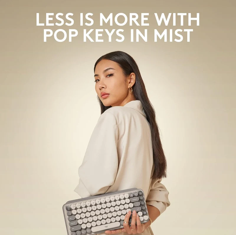 Logitech POP Keys Mechanical Wireless Keyboard with Customizable Emoji Keys, Durable Compact Design, Bluetooth or USB Connectivity, Multi-Device, OS Compatible -Mist