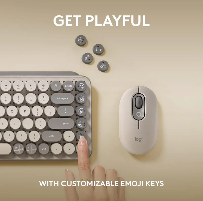 Logitech POP Keys Mechanical Wireless Keyboard with Customizable Emoji Keys, Durable Compact Design, Bluetooth or USB Connectivity, Multi-Device, OS Compatible -Mist