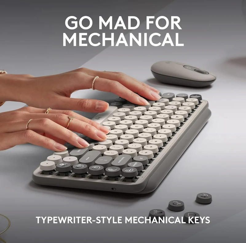 Logitech POP Keys Mechanical Wireless Keyboard with Customizable Emoji Keys, Durable Compact Design, Bluetooth or USB Connectivity, Multi-Device, OS Compatible -Mist