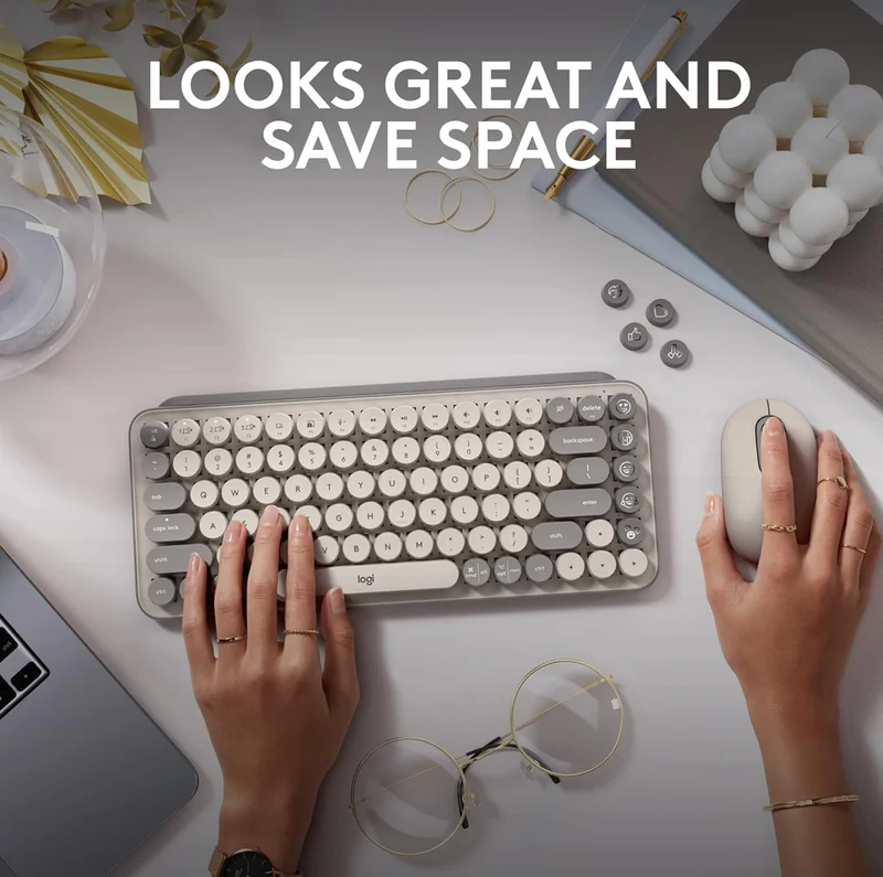 Logitech POP Keys Mechanical Wireless Keyboard with Customizable Emoji Keys, Durable Compact Design, Bluetooth or USB Connectivity, Multi-Device, OS Compatible -Mist