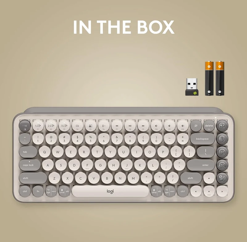 Logitech POP Keys Mechanical Wireless Keyboard with Customizable Emoji Keys, Durable Compact Design, Bluetooth or USB Connectivity, Multi-Device, OS Compatible -Mist