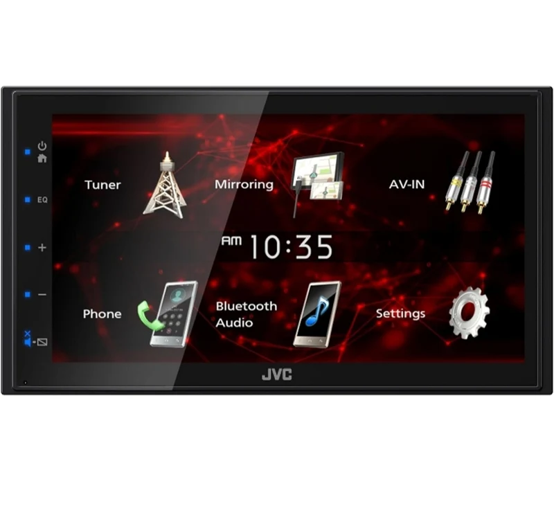JVC Double DIN in-Dash 6.8" Touchscreen Bluetooth USB Digital Multimedia Car Radio Receiver, 4X 6x8 300 Watt Max Power 2-Way Automotive Audio Speakers, 22" Antenna, 16 Gauge 50 ft Speaker Wire