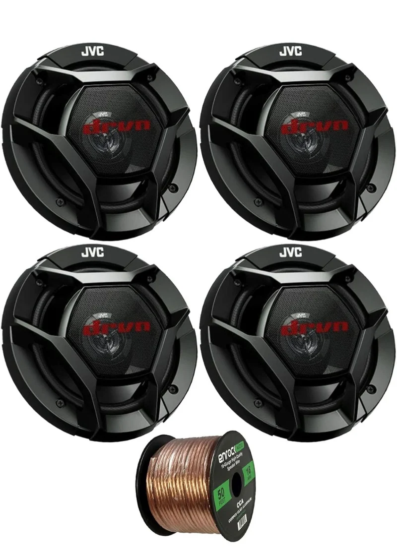 JVC DR Series 6.5" 300W Max Power Car Audio 2-Way Coaxial Bundle with 50 Ft 16 Gauge Audio Speaker Wiring - 2 PAIRS