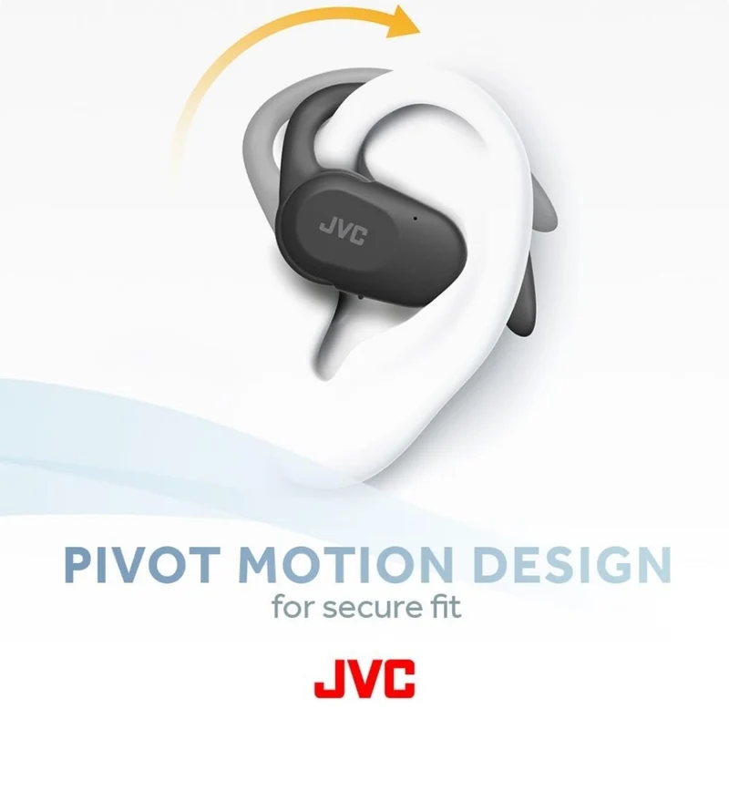 JVC nearphones Open Ear True Wireless Headphones with Pivot Motion Mecanism, 16mm Large Drivers Sound, Single Ear use, BT 5.4, Long Battery Life (up to 26 Hours) - HANP40TB (Black)