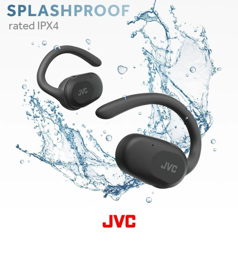 JVC nearphones Open Ear True Wireless Headphones with Pivot Motion Mecanism, 16mm Large Drivers Sound, Single Ear use, BT 5.4, Long Battery Life (up to 26 Hours) - HANP40TB (Black)