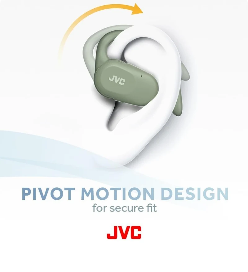 JVC nearphones Open Ear True Wireless Headphones with Pivot Motion Mecanism, 16mm Large Drivers Sound, Single Ear use, BT 5.4, Long Battery Life (up to 26 Hours) - HANP40TG (Green)