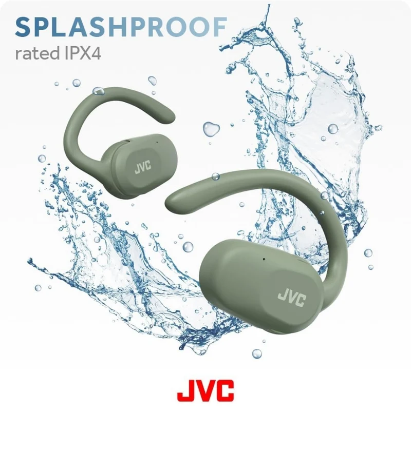 JVC nearphones Open Ear True Wireless Headphones with Pivot Motion Mecanism, 16mm Large Drivers Sound, Single Ear use, BT 5.4, Long Battery Life (up to 26 Hours) - HANP40TG (Green)
