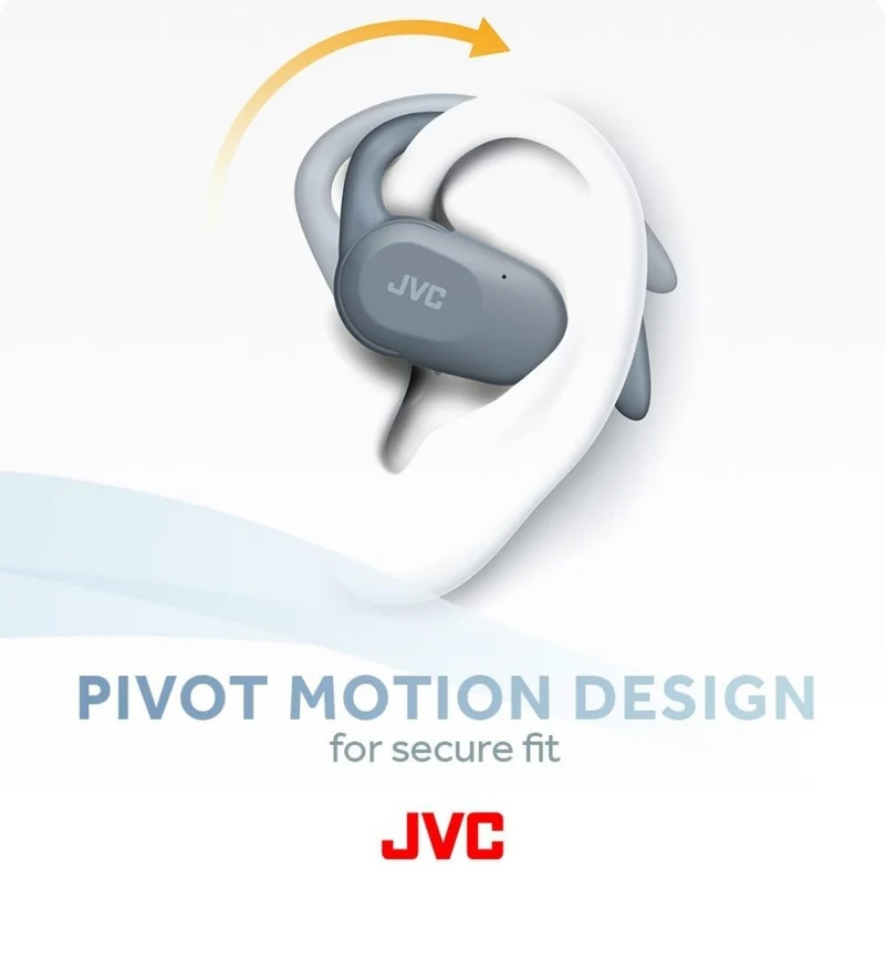 JVC nearphones Open Ear True Wireless Headphones with Pivot Motion Mecanism, 16mm Large Drivers Sound, Single Ear use, BT 5.4, Long Battery Life (up to 26 Hours) - HANP40TA (Blue)