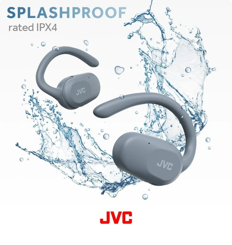 JVC nearphones Open Ear True Wireless Headphones with Pivot Motion Mecanism, 16mm Large Drivers Sound, Single Ear use, BT 5.4, Long Battery Life (up to 26 Hours) - HANP40TA (Blue)