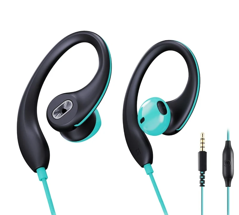 Sport Earbuds Wired in-Ear Headphones with Over Ear Hook Earclip Running Earphones Wrap Around Ear Buds Compatible with Smartphone Laptop Tablet MP3-3.5mm Jack