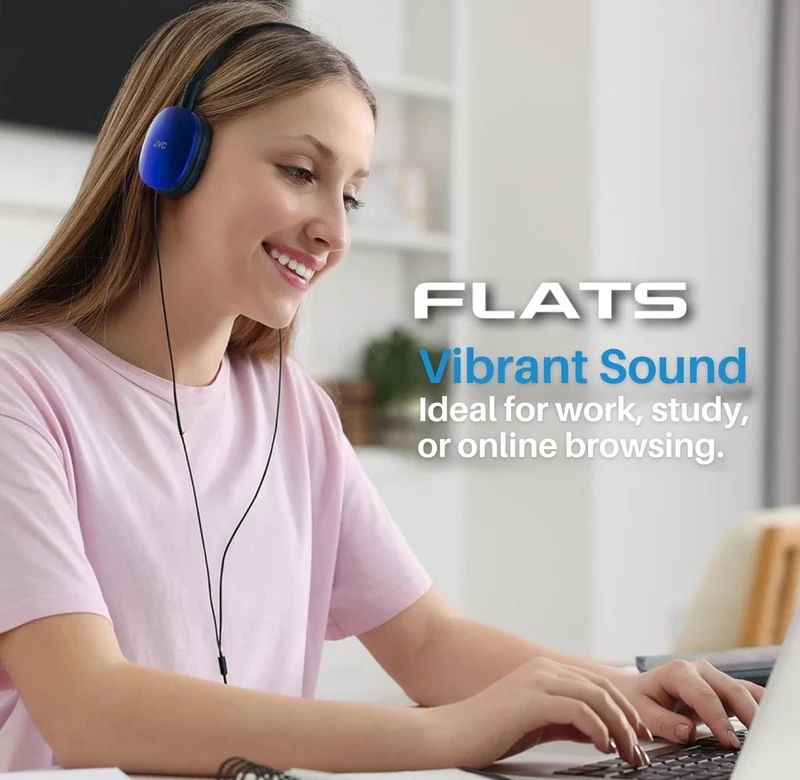 JVC Flats On-Ear Wired Headphones - Flat Foldable Design - 30mm Driver for Powerful Sound - Soft Ear-Pads for Comfort – Steel Headband - Lightweight & Portable - PC/Laptop/Gaming - 3.5mm Slim Plug
