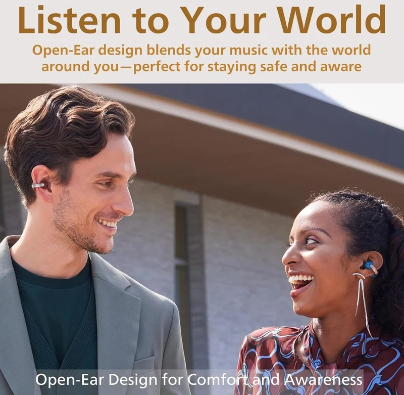 JVC Nearphones Open Ear True Wireless Headphones - Open Ear Earbuds - Bluetooth 5.3-24H Playback - IPX4 Water Resistant - Built-in Mic - Awareness & Comfort - Ear Clip Earbuds - HANP1T