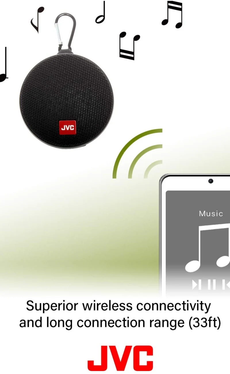 JVC Portable Wireless Speaker with Surround Sound, Bluetooth 5.0, Waterproof IPX4, 7-Hour Battery Life - SPSA2BTB (Black)